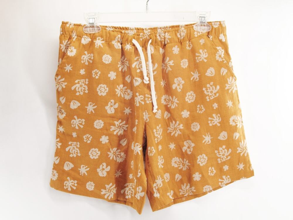 Alex Crane NWOT Men's Med Mustard Floral Shorts Linen Drawstring Made in USA
